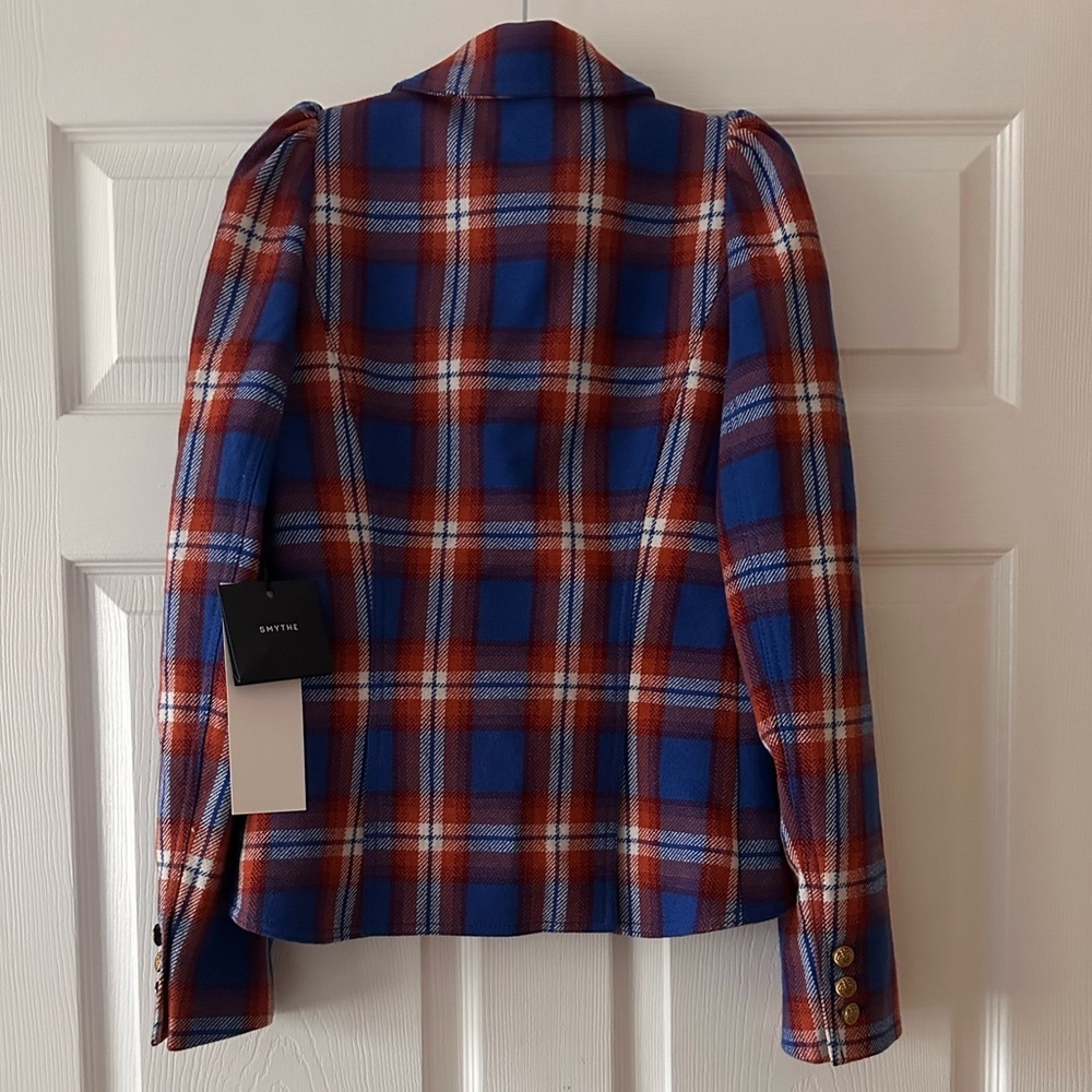 SMYTHE
Pouf Sleeve One Button Blazer in Carmine Plaid With Whiskey - Picture 3 of 8